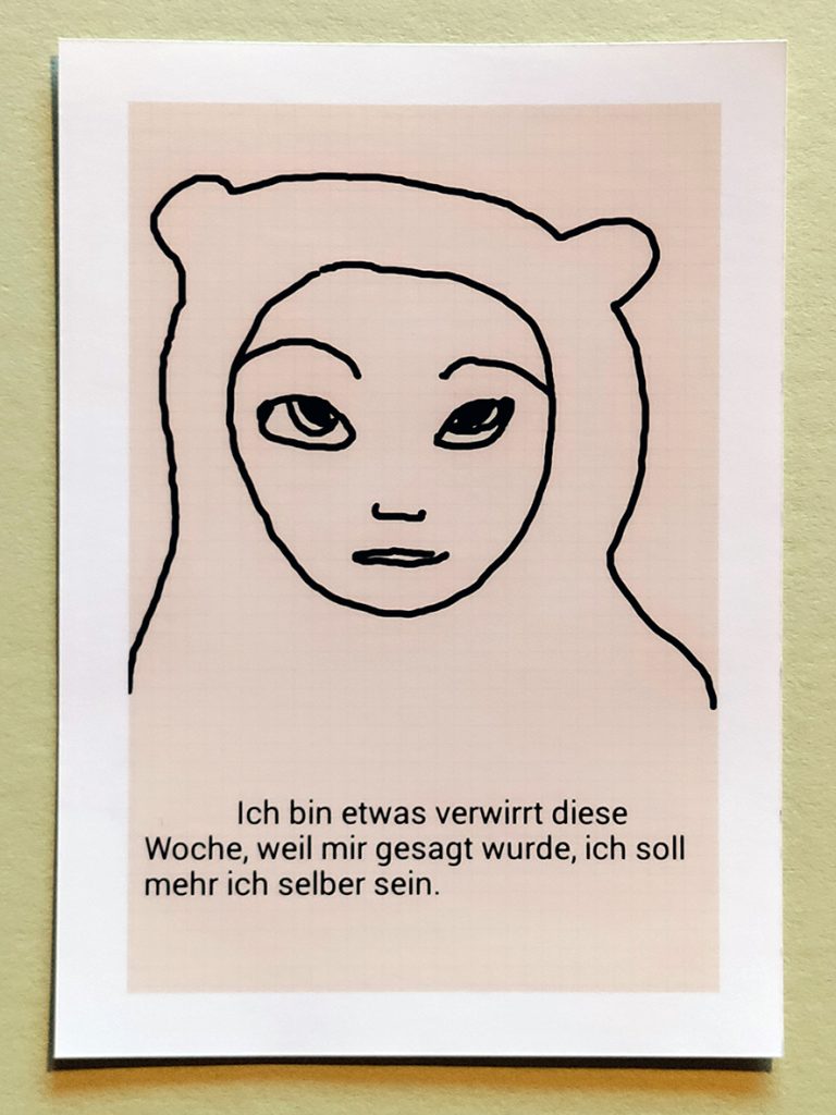 Foto einer auf dem Handy entstandenen Zeichnung der Hamburger Künstlerin EVA aus ihrer Reihe Castingshow, Titel: Verwirrt